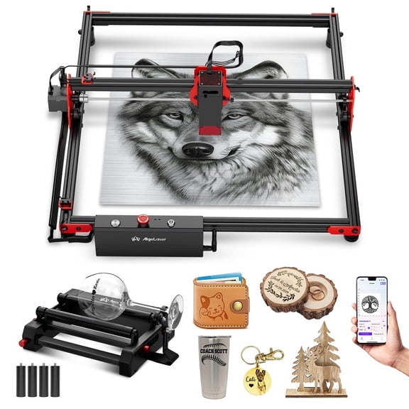 DIY KIT 5W Output Engraver with Rotary Roller & Raiser for Glass Tumbler Ring, 72W Efficient Engraving Cutting Machine, 12000mm/min Engraving Tool for Wood Metal Aluminum Glass Leather