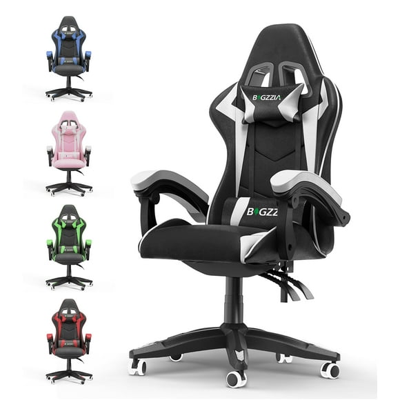 Bigzzia High-Back Gaming Chair PC Office Chair Computer Racing Chair PU Desk Task Chair Ergonomic Executive Swivel Rolling Chair with Lumbar Support for Back Pain Women, Men (White)