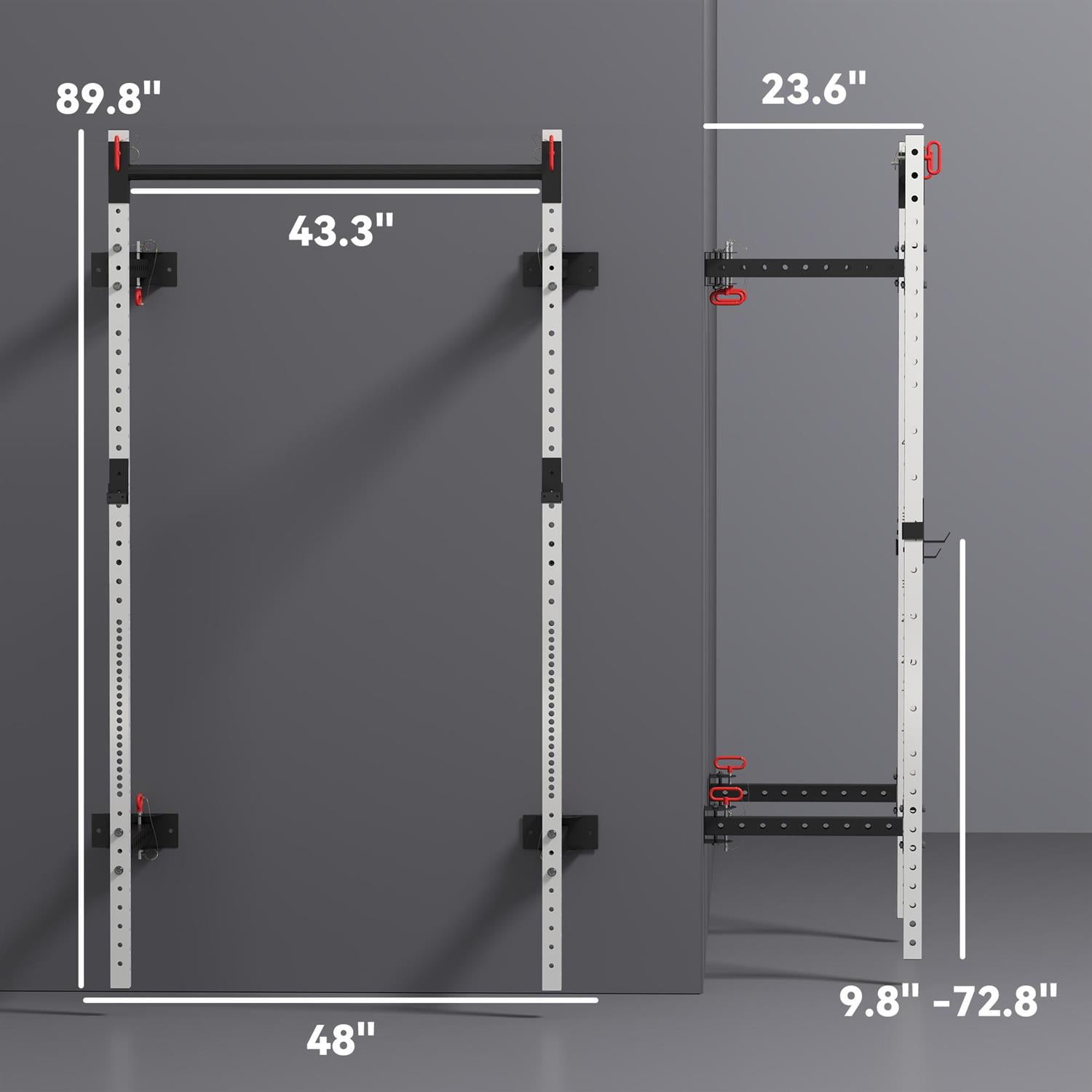 Demi Bonn Folding Squat Rack with Pull Up Bar - Wall Mounted, Adjustable 1000 LBS Capacity Power Rack ,White