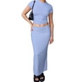 thumbnail image 1 of Fortune Ensemble 2 Pcs Femme Manches Courtes Couleur Unie Haut Court Moulant et Jupe Longue Moulante, 1 of 9