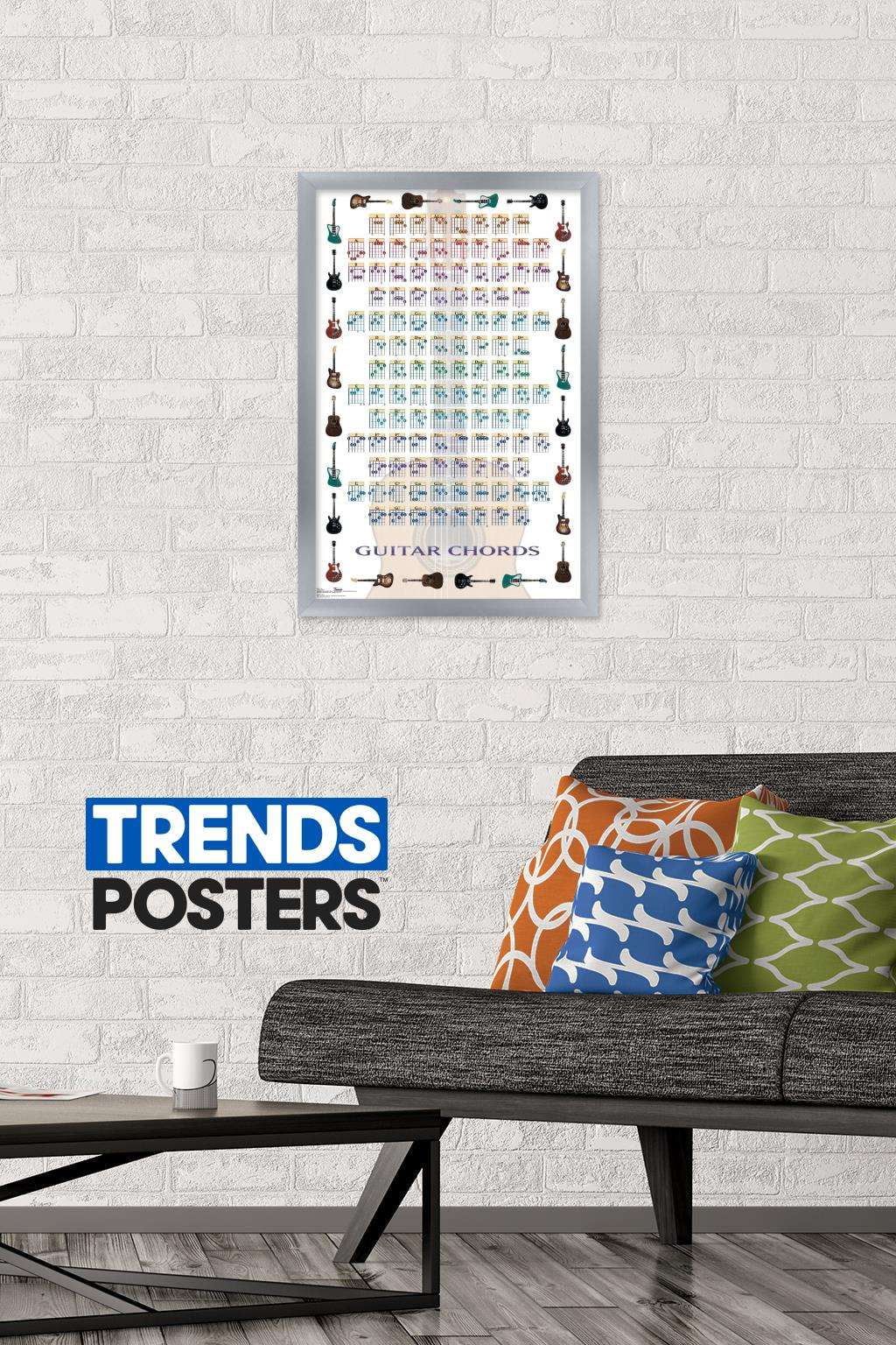 Guitar Chords II - Learn to Play Guitar Wall Poster, 14.725" x 22.375", Framed