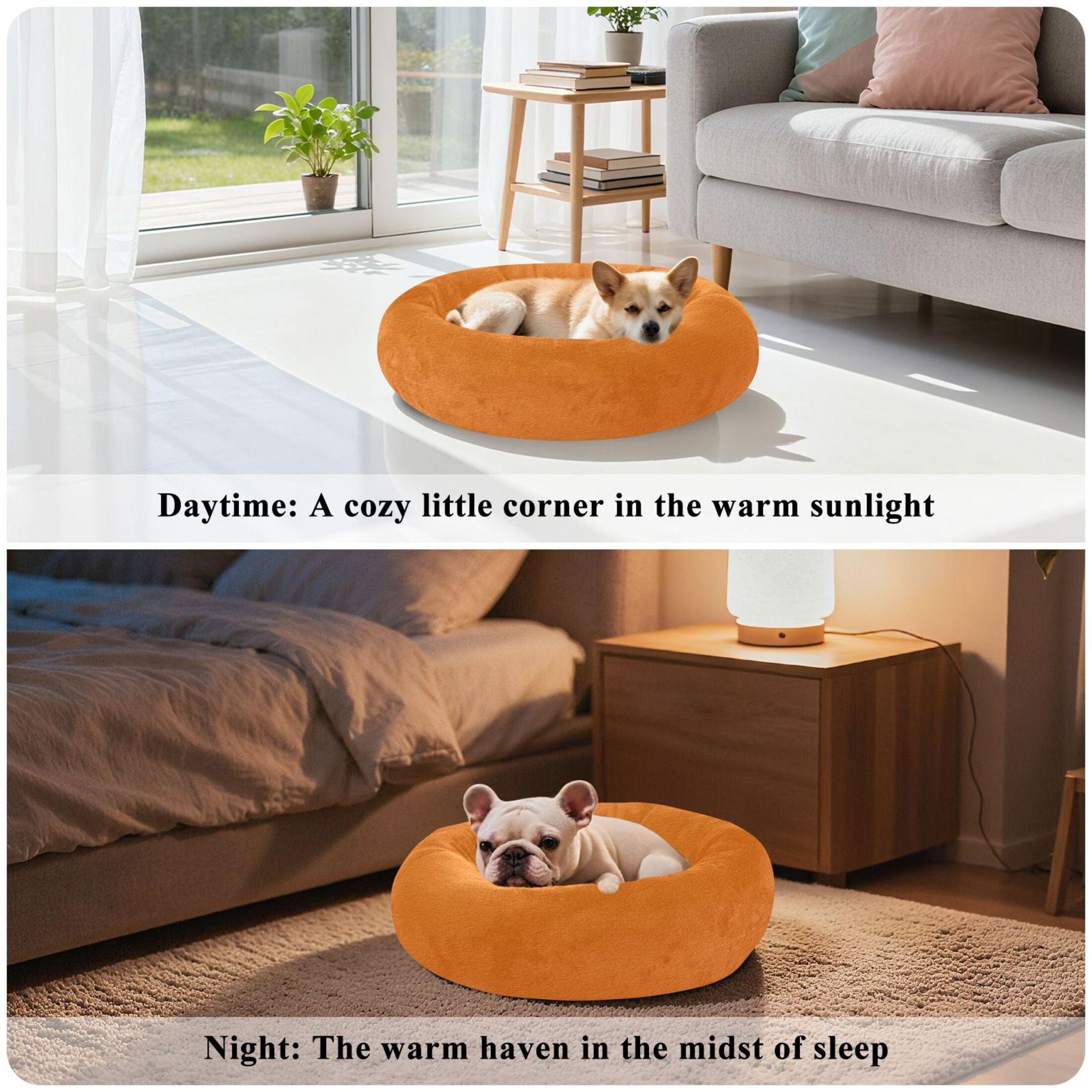 Iauyy Pet Couch Donut Cat Bed for Indoor Cats/Small Dogs Washable & Machine with Non-slip Bottom Calming Cat Furniture, Orange Cardboard (M)