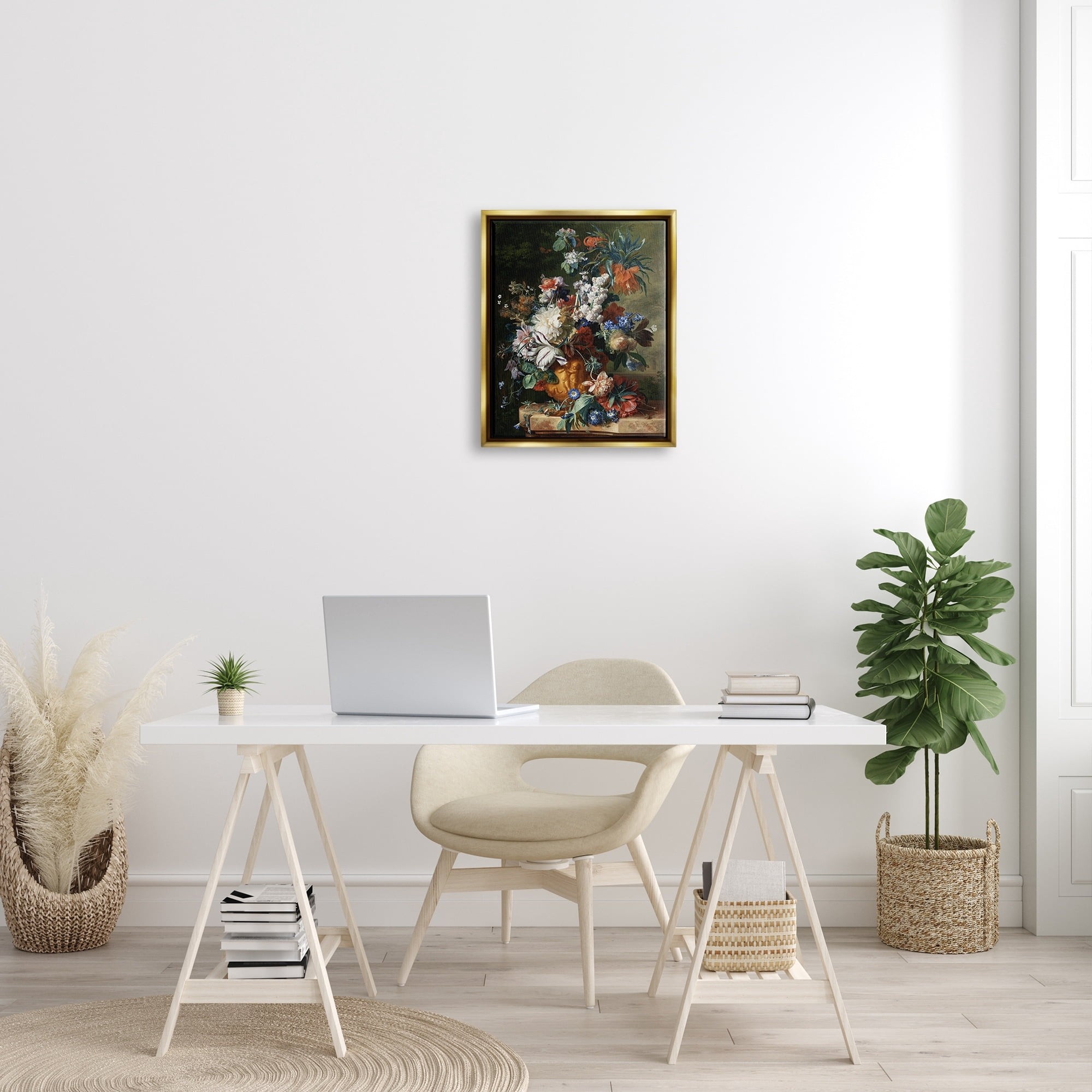Stupell Industries Bouquet of Flowers in Urn Jan van Huysum Painting Painting Metallic Gold Floating Framed Canvas Print Wall Art, Design by one1000paintings