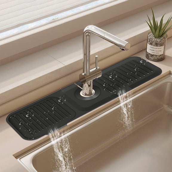 Kitchen Sink Splash Guard Silicone Faucet Mat with Drainage for Countertop Organizer Tray and Drip Catcher