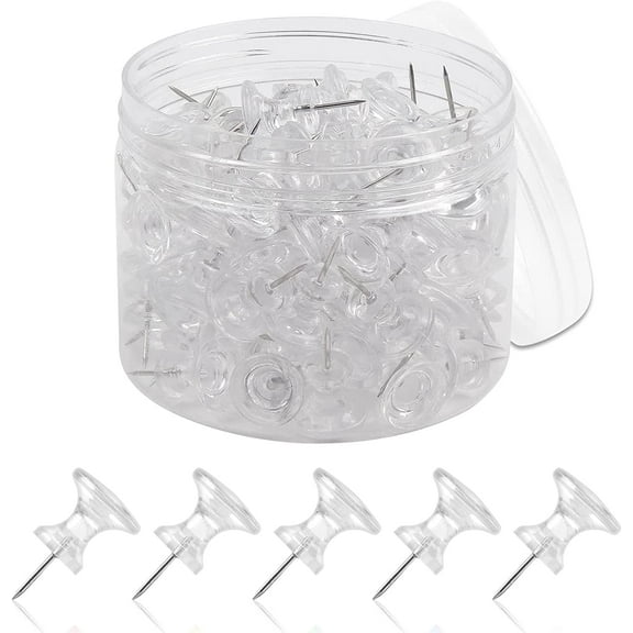 Push Pins 100 Count, Standard Clear Thumb Tacks Steel Point and Clear Head (Clear, 1 inch)