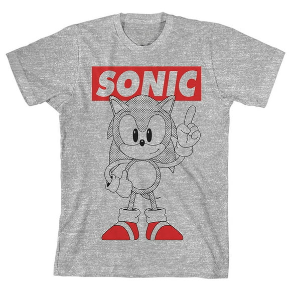 Bioworld Sonic the Hedgehog Classique Rouge et Noir à Pois Art Jeunesse Gris Chiné T-Shirt à Manches Courtes-P