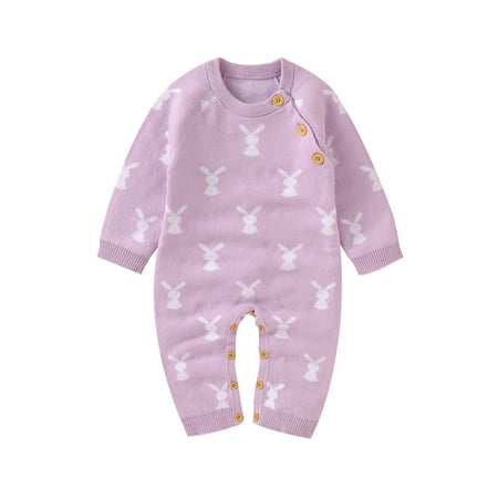 

Frobukio Baby Girls Boy Jumpsuit Long Sleeve Round Neck Cartoon Bunny Print Romper Playsuit Homewear
