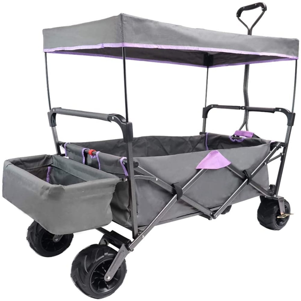 Folding Outdoor Utility Cart Collapsible Wagon with Canopy AllTerrain