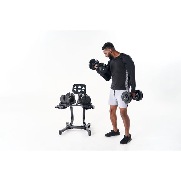 Ensemble d'haltères réglables Echelon 7–52,5 lb avec support, réglage rapide du poids