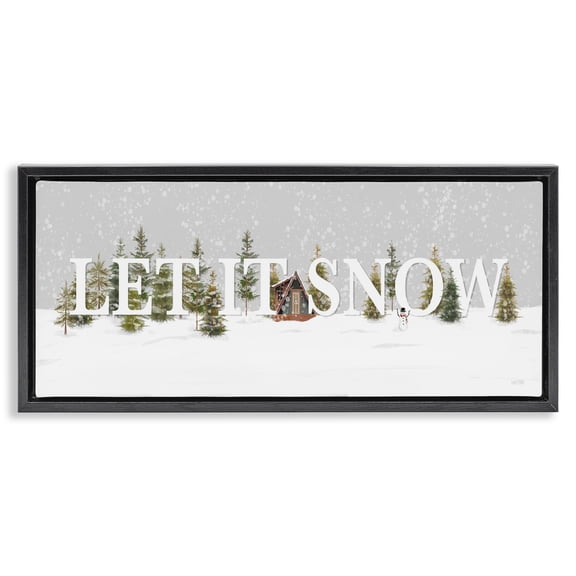 Stupell Industries Farmhouse Let It Snow Scene Black Floating Frame Canvas Art, 25 x 11, by House Fenway