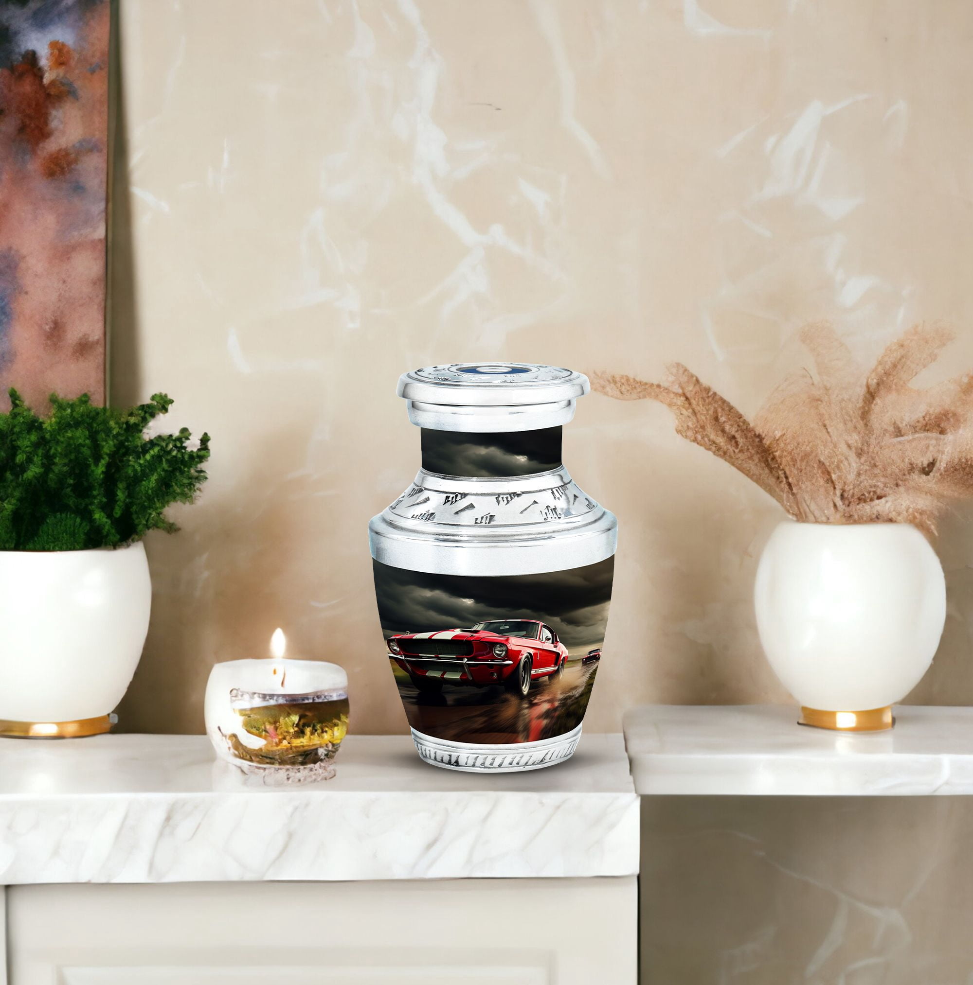 Classic Muscle Cars Racing Harmony's Rest - Mini Urn for Serene Tribute - Tiny Keepsake for Ashes - Funeral Urns For Human Ashes - Memorial Urns 3 Inch, 1 Pc