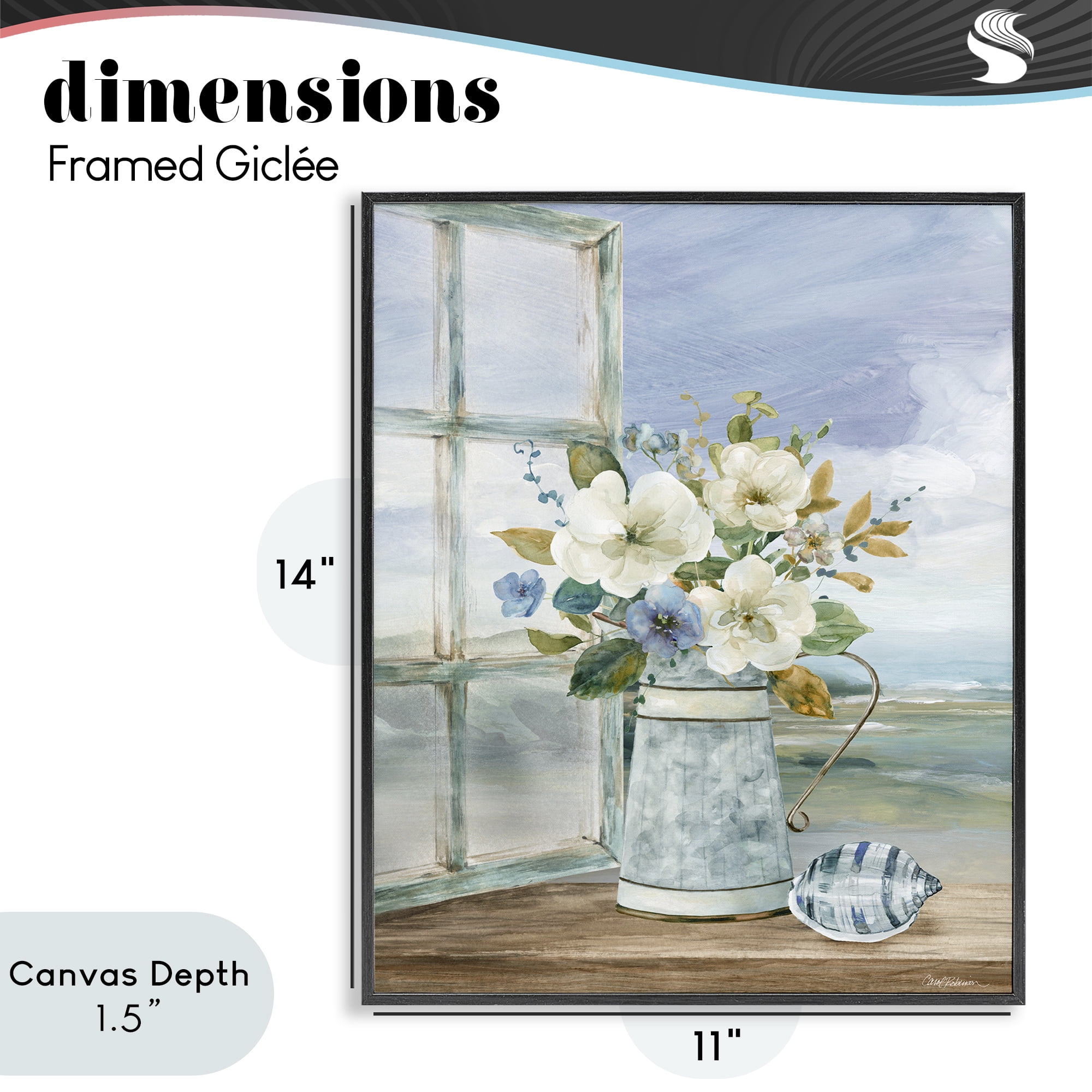 Stupell Industries Seaside Floral Bouquet Window Black Framed Giclee Art, design by Carol Robinson