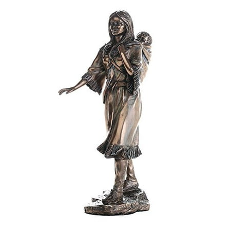 Child Bronze Figurine - Native American Sacagawea Holding Child Collectible Figurine 8 Inch Tall
