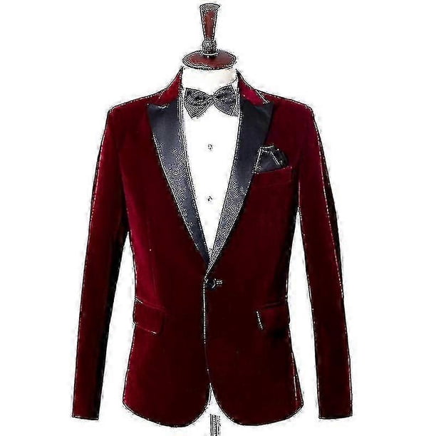Men's Velvet Blazer Slim Fit Solid Tuxedo Jacket Business Casual Blazer 26s