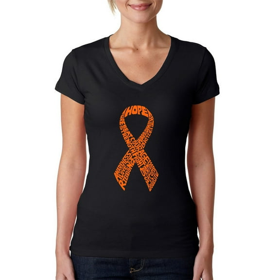 LA Pop Art Women's Word Art V-Neck T-Shirt - Ms Ribbon