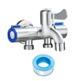 thumbnail image 1 of Stainless Steel Three Way Tap Sink Faucet Washing Machine 2 Way Angle Valve, 1 of 11