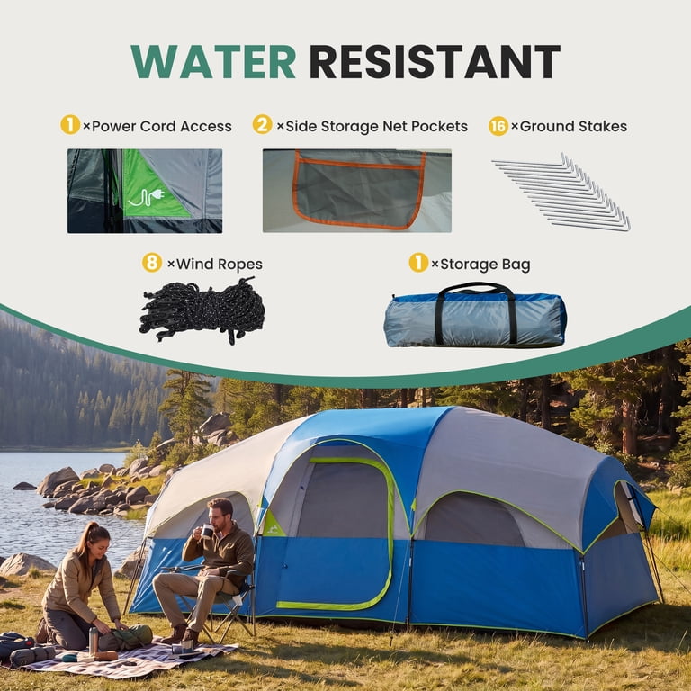 EDX 8-Person Waterproof Family Camping Tent with Room Divider