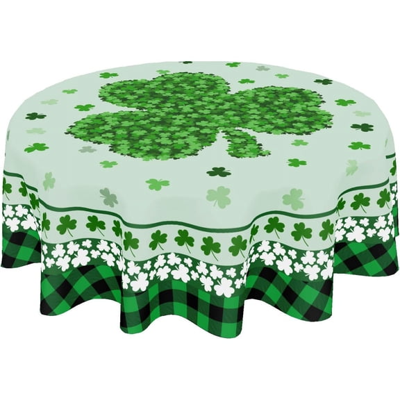 St Patrick''s Day Tablecloth Round 60 Inch Irish Shamrock Clover Green Plaid Table Cloth Circle Saint Patricks Day Table Cover Tabletop for Home Decor Dining Room Kitchen Party Picnic
