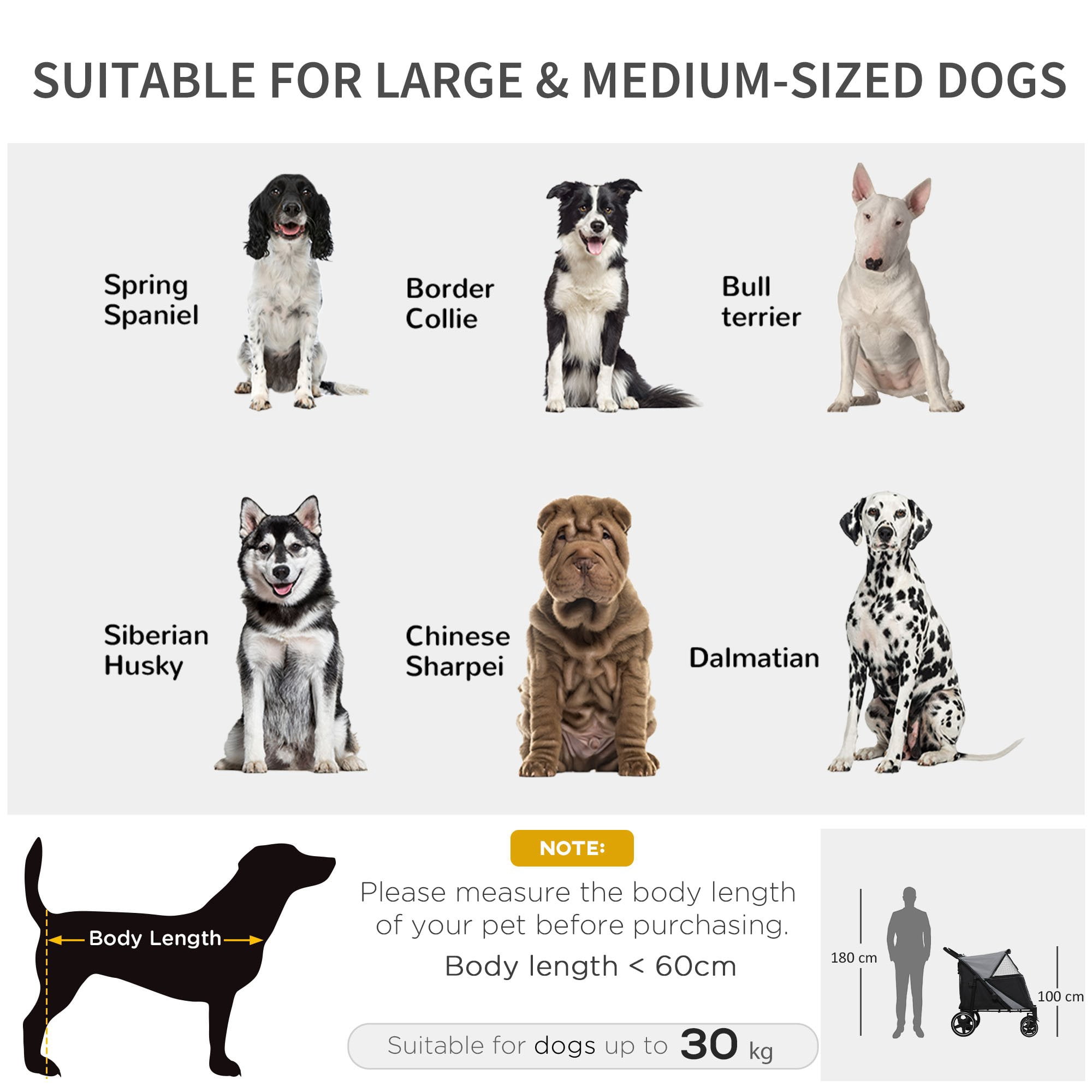 One-Click Foldable Doggy Stroller for Medium Large Dogs, Pet Stroller with Storage, Smooth Ride with Shock Absorption, Mesh Window, Safety Leash, Big Dog Walking Stroller, Gray