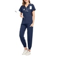 thumbnail image 3 of Minjewel Women's V-Neck Short Sleeve Scrubs for Women Set with Tapered Pants & Pockets, Sleek & Professional Scrub Set for Healthcare Workers,Navy M, 3 of 6
