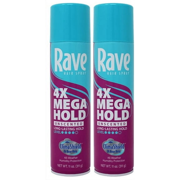 Rave 4X Mega Aerosol Hairspray, Unscented 11 oz (Pack of 2)