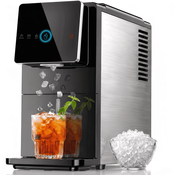 Philergo Nugget Ice Maker Countertop, Touch-Free Self-Dispensing Pebble Ice Machine, 40 lbs/24H Chewable Ice, 8-Minute Ice, One-Touch Self-Cleaning, Slim Portable Ice Maker for Home, Office and RV