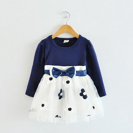 

New Year New You 2022! on Clearance Hesxuno Toddler Kids Baby Girls Long Sleeve Tulle Patchwork Flower Bow Dresses Clothes Baby Items