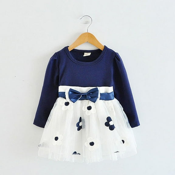 Toddler Girl Clothes under $5 Toddler Baby Girls Long Sleeve Tulle Patchwork Flower Bow Dresses(6-12 Months)