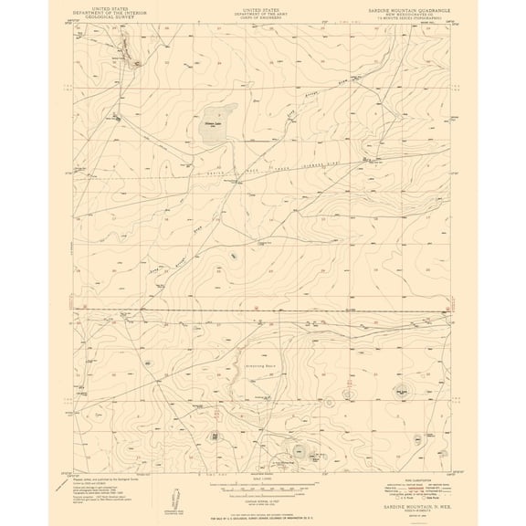 Topographical Map - Sardine Mountain New Mexico Quad - USGS 1949 - Vintage Wall Art