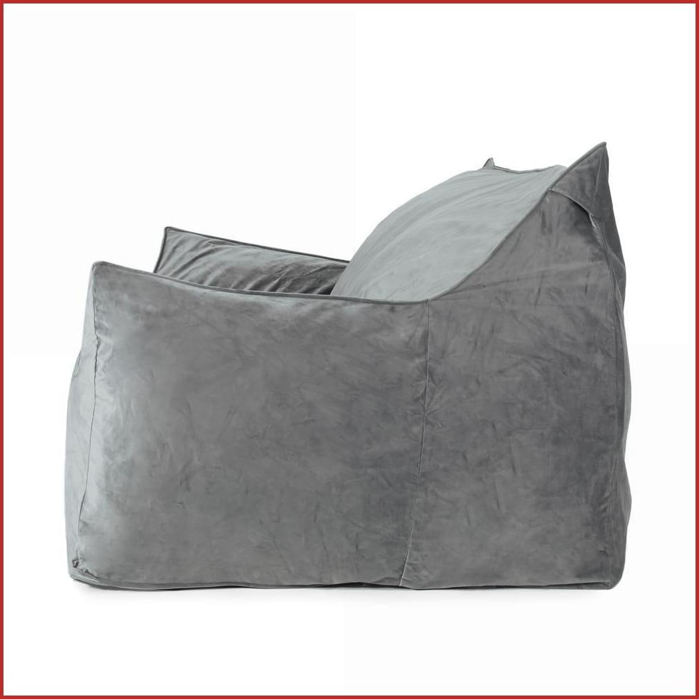 Fila Oversized 2-Seater Velveteen Bean Bag Chair with Armrests for Adults, Gray | Velvet | Curved