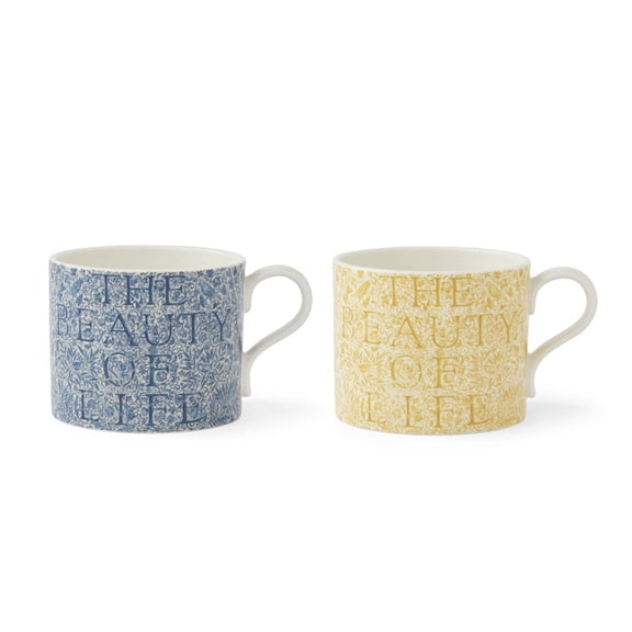 Spode Morris & Co The Beauty of Life 12 oz Mugs, Set of 2 - Porcelain Coffee & Tea Mugs, Hot Chocolate & Latte Cups for Home, Office & Kitchen, Perfect for Gifts, Everyday Use & Entertaining