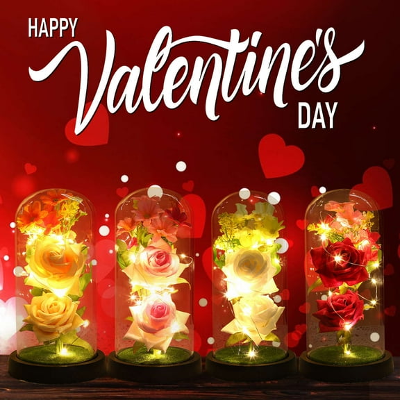 Christmas Rose Gifts for Her, Gifts for Mom, Light Up Rose, Glass Dome Rose, Champagne Rose, Valentines Mothers Day Birthday Wishes Gift for Mom Wife Girlfriend