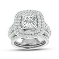thumbnail image 3 of Double Halo Bridal Set Enagagement Ring, Pave Set Stackable Wedding Ring, 2.2 Ct Simulated Princess Cut Diamond Ring, 14K White Gold Plated, Anniversary Promise Ring, Girlfriend Proposal Ring, 3 of 5