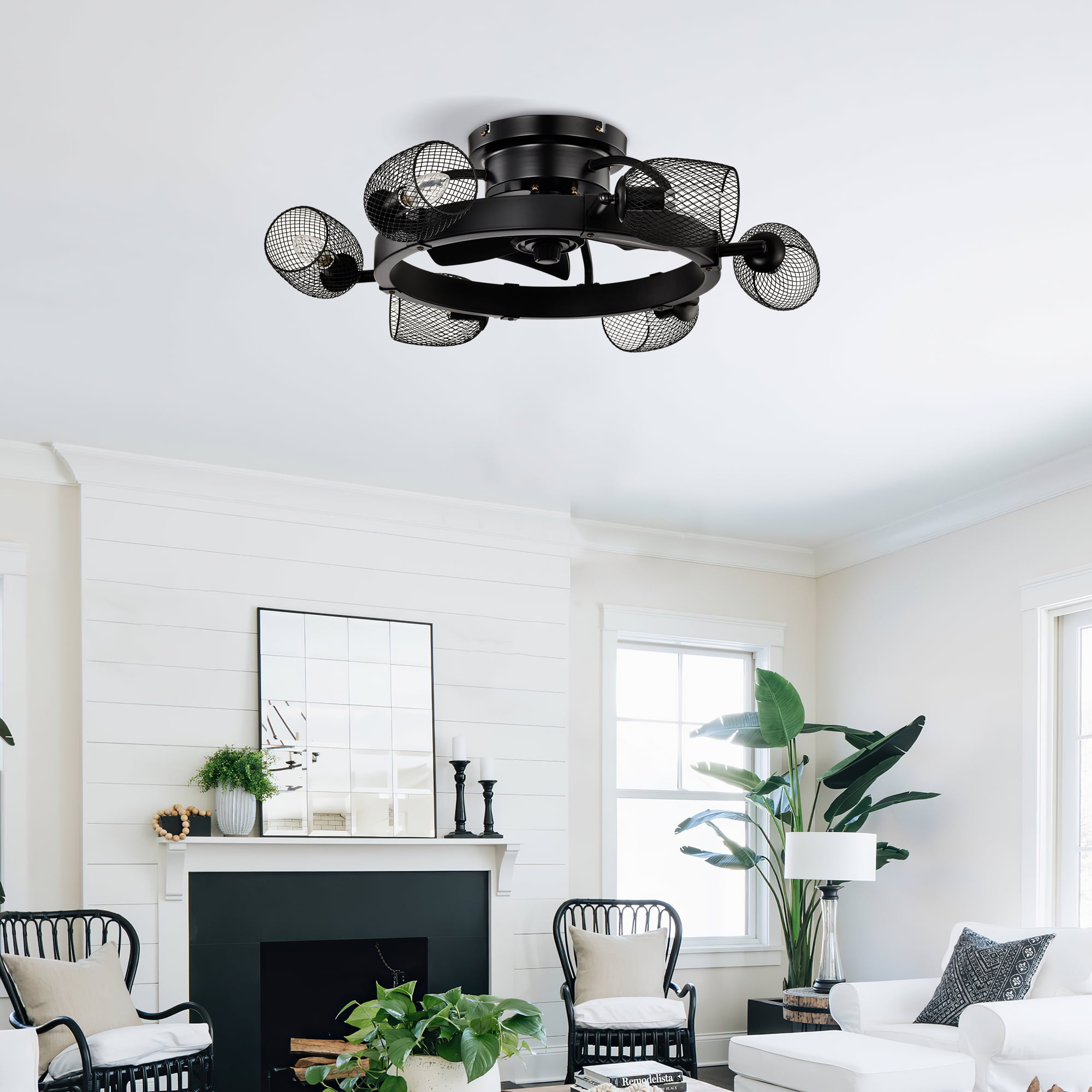 Izzovium 25.8'' Industrial Ceiling Fan with 5 ABS Blades and Remote, Matte Black, for Home and Office Use