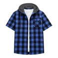 thumbnail image 5 of Mens Plaid Shirts with Hoodies Summer Short Sleeve Button Down Shirt Casual Plaid V Neck Lapel Beach Shirts with Pockets, 5 of 7