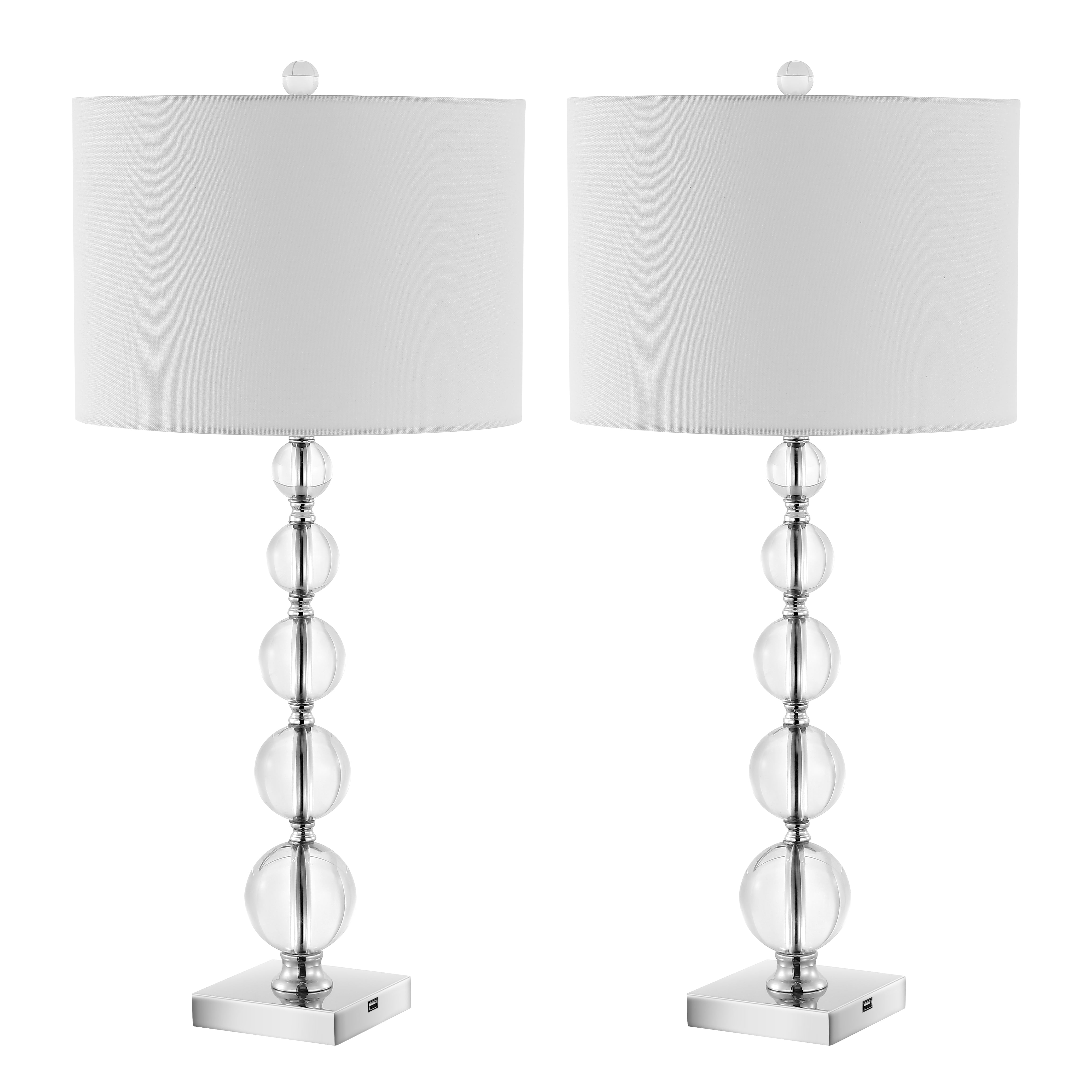 SAFAVIEH Liam 29 in. Table Lamps with USB Port, Clear/Chrome, Set of 2