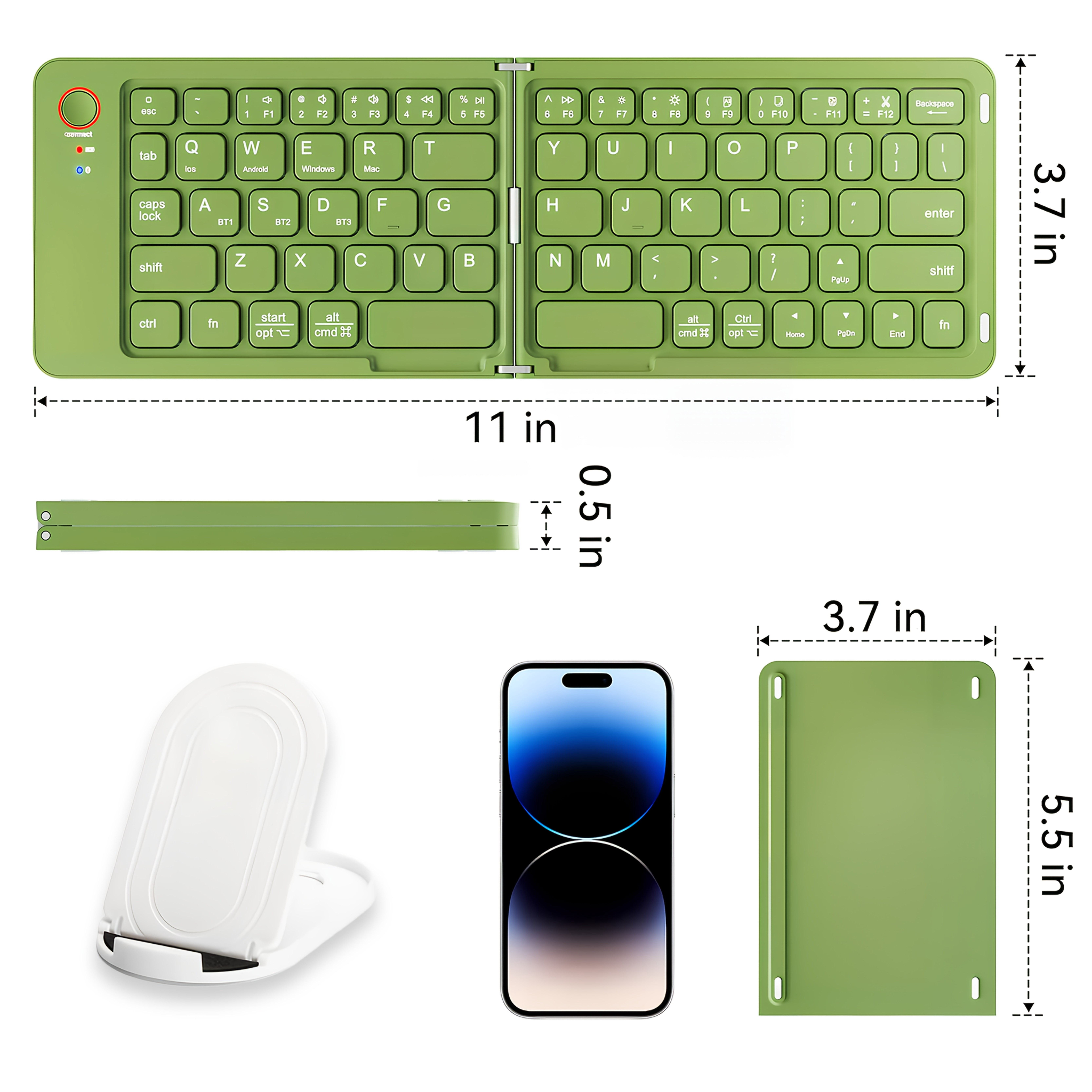 Foldable Wireless Keyboard, Portable Double-Fold Bluetooth Keyboard, Ultra-Thin Rechargeable Pocket Keyboard for iOS, Windows, Android Tablet, 5 Colors