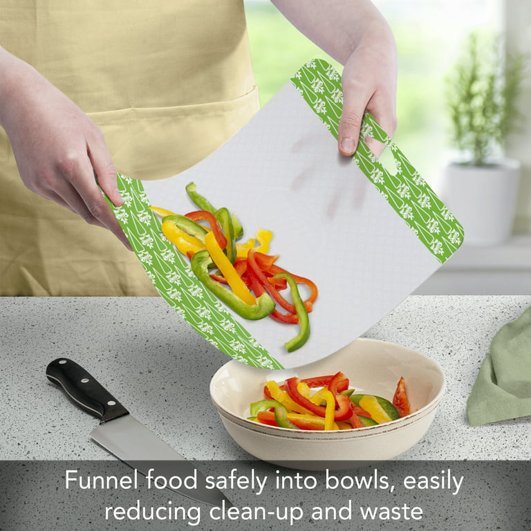 Cut N' Funnel 4 Pack Large Non-Slip Flexible Plastic Cutting Board Mat with  Patterned Colored Borders 