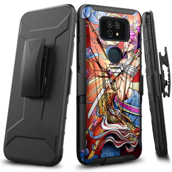 DALUX V Hybrid Kickstand Holster Phone Case Compatible with Cricket Ovation 2 / AT&T Maestro Max (2021) - Katana Girl