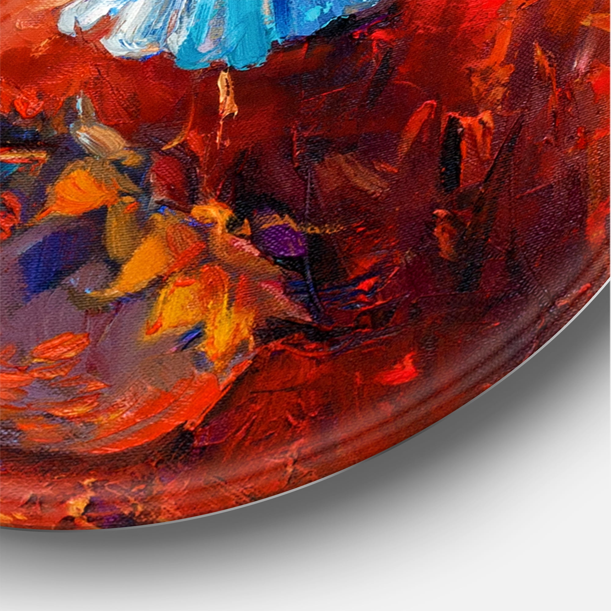 Designart 'Blue Hummingbird On Orange Sunflower' Traditional Circle Metal Wall Art 36x36 - Disc of 36