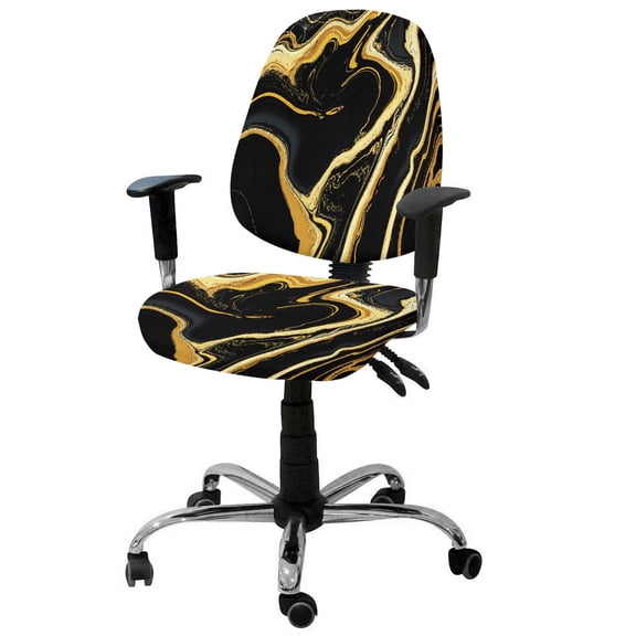 Black Gold Office Chair Covers Stretchable Marble Luxury Abstract Glitter Fluid Pattern Split Computer Desk Chair Cover Universal Spandex Chair Seat Covers Rotating Boss Arm Chair Slipcovers