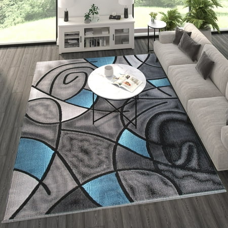 Masada Rugs Modern Contemporary Area Rug  Blue Grey Black (8 Feet X 10 Feet)