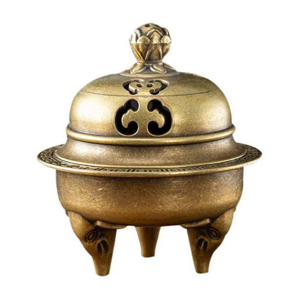 Quemador de incienso Incensario Adorno chino Pata de elefante Diseño de loto Diseño antiguo Bronce