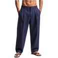 thumbnail image 2 of XuJwPNcy Cotton Linen Pants Men Breathable Pleated Front Trousers Casual Soft Pants Beach Vacation Outfit Big and Tall(Navy,3X-Large), 2 of 6