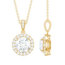 Rosec Jewels Minimal Pendant Necklace with Cubic Zirconia for Women, 10K Yellow Gold