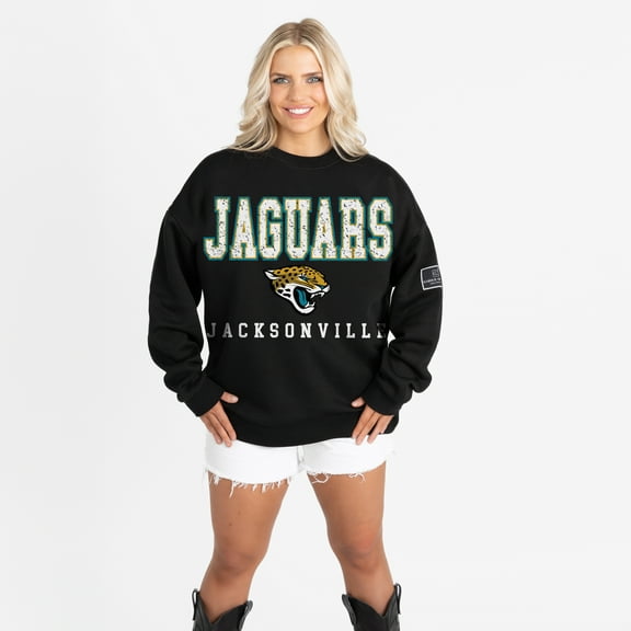 Women's Gameday Couture Black Jacksonville Jaguars Oversized Level Up Black Label Premium Fleece Sweatshirt