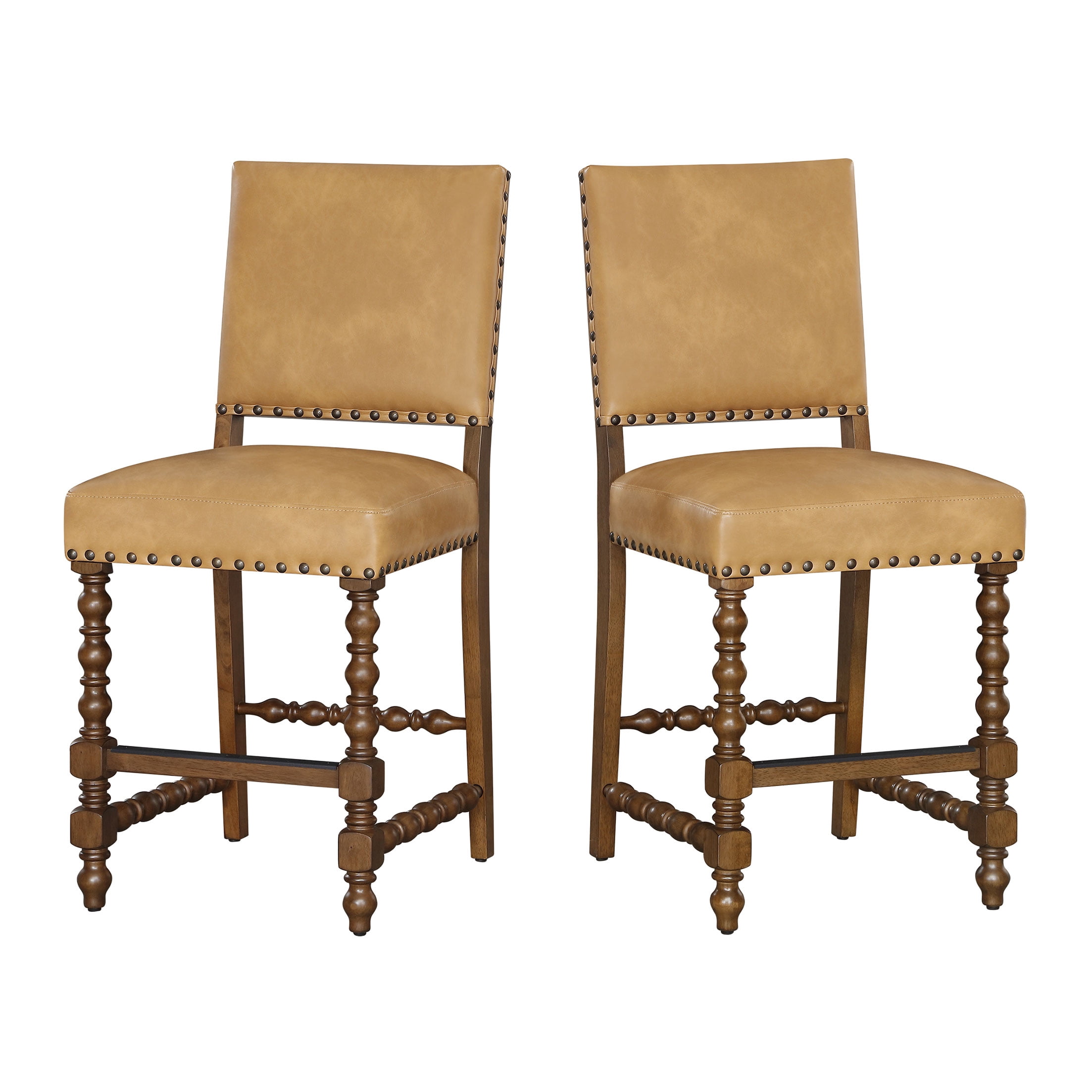 The Pioneer Woman Harper Faux Leather Counter Stools, Set of 2, Tan Fabric Upholstery