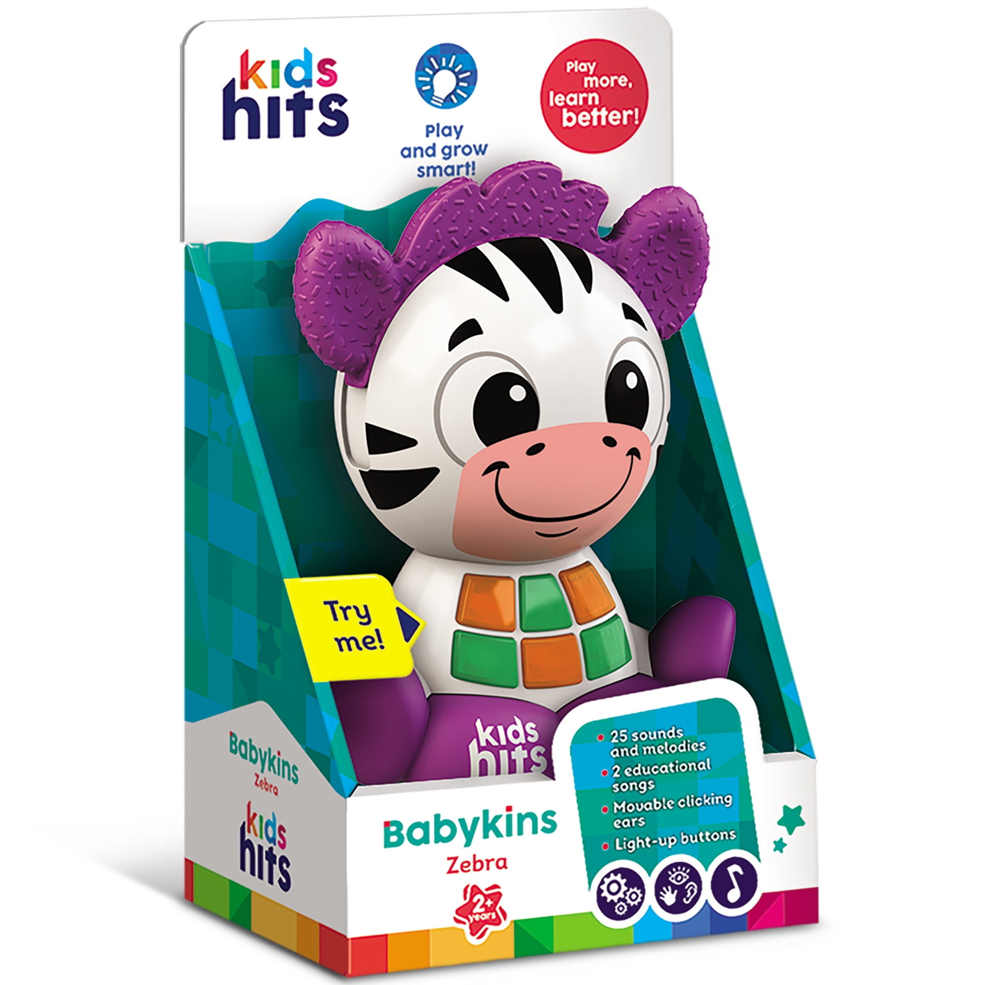 Kids Hits: Babykins Zebra - Lights & Sounds Toy, Playful Musical Tunes, Interactive Buttons, Moving Parts, ABC & Counting Play, Kids & Toddlers 2+