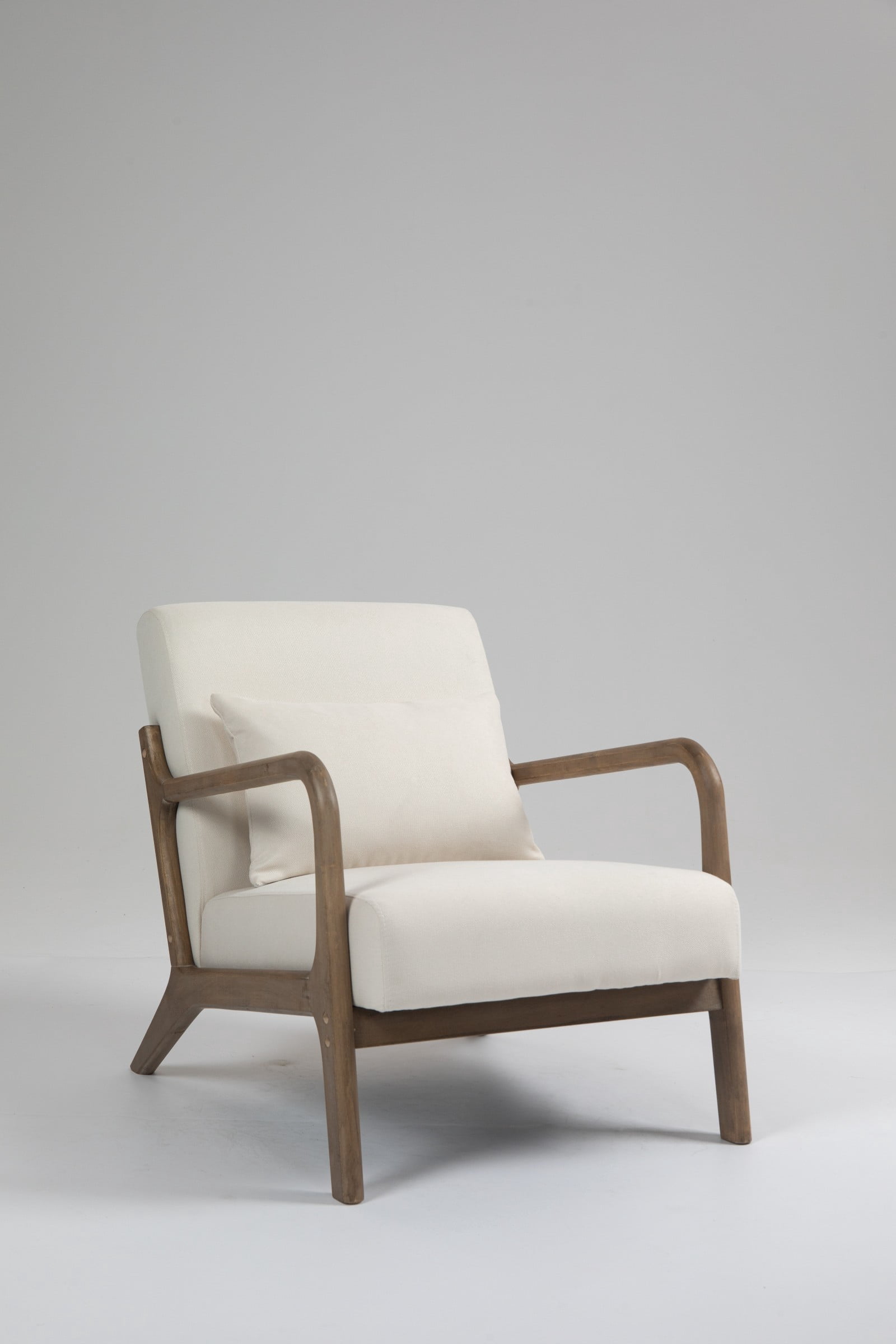 Mid Century Modern Accent Chair Upholstered Living Room Chair with Waist Cushion Wood Frame Reading Armchair for Bedroom Sunroom Indoor Lounge Chair, White