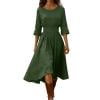 QIUOMBBP Robe Midi d'Été en Lin à Manches Mi-Longues à Volants Vert Armée G